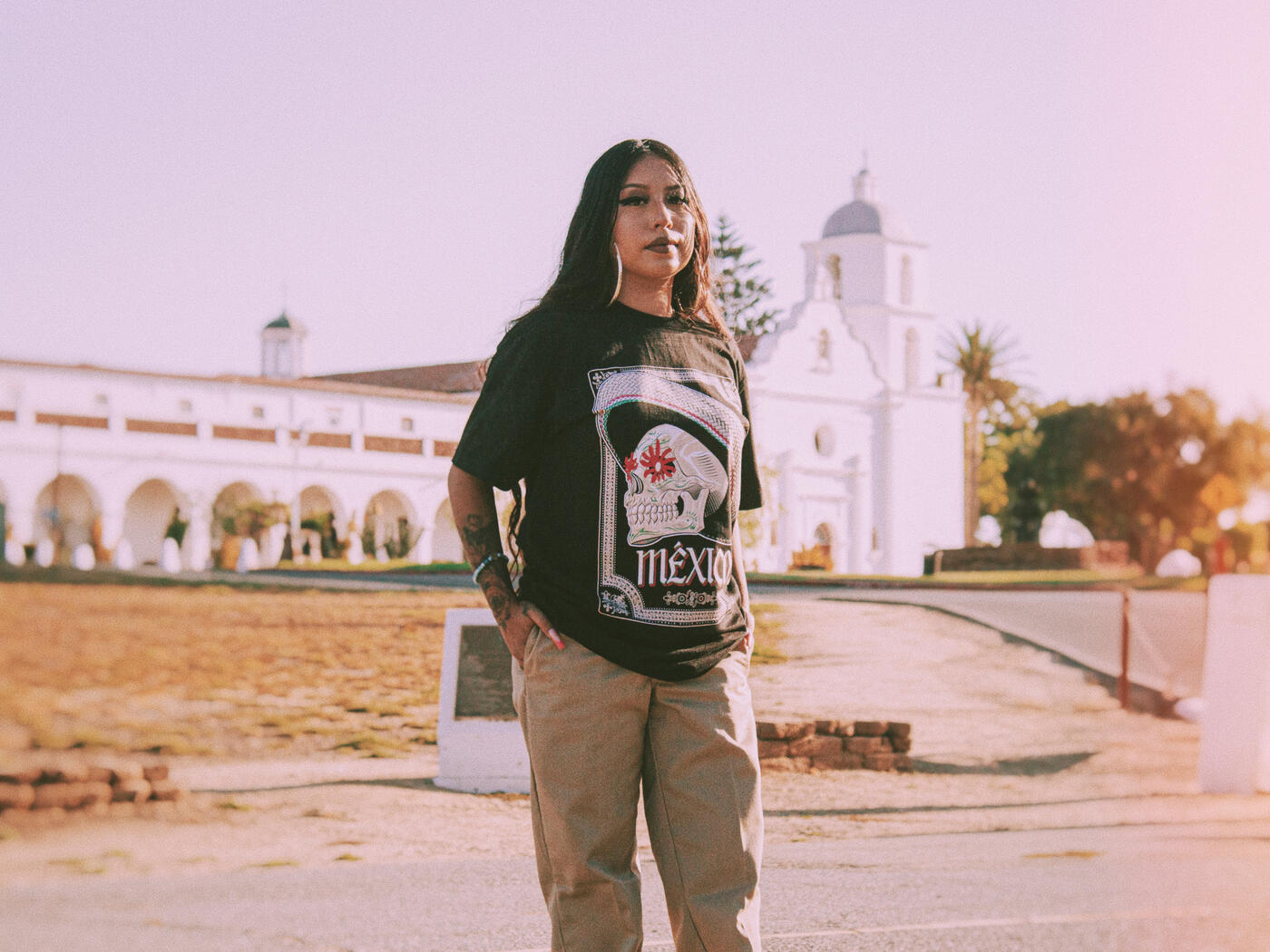 Charro de Mexico T-Shirt outside of the Oceanside Mission San Luis Rey